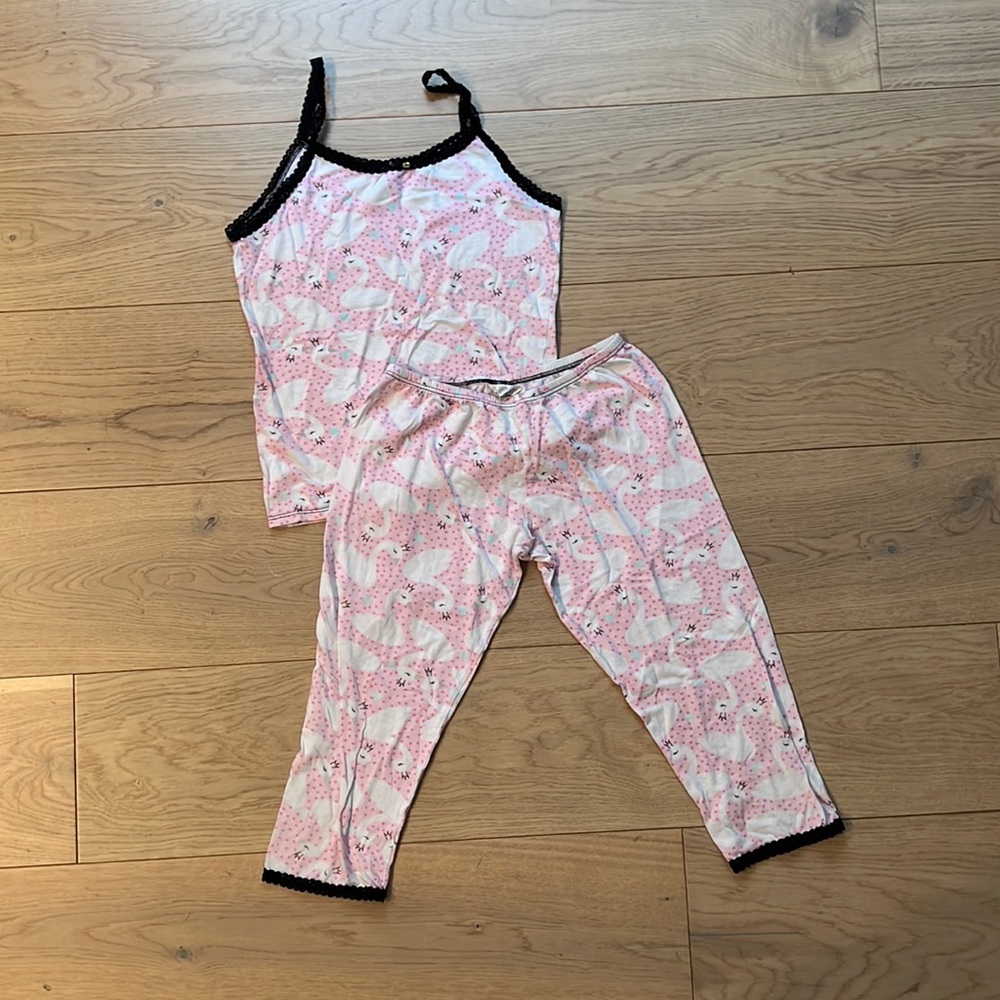 Esme pink swan crop pajama tank set